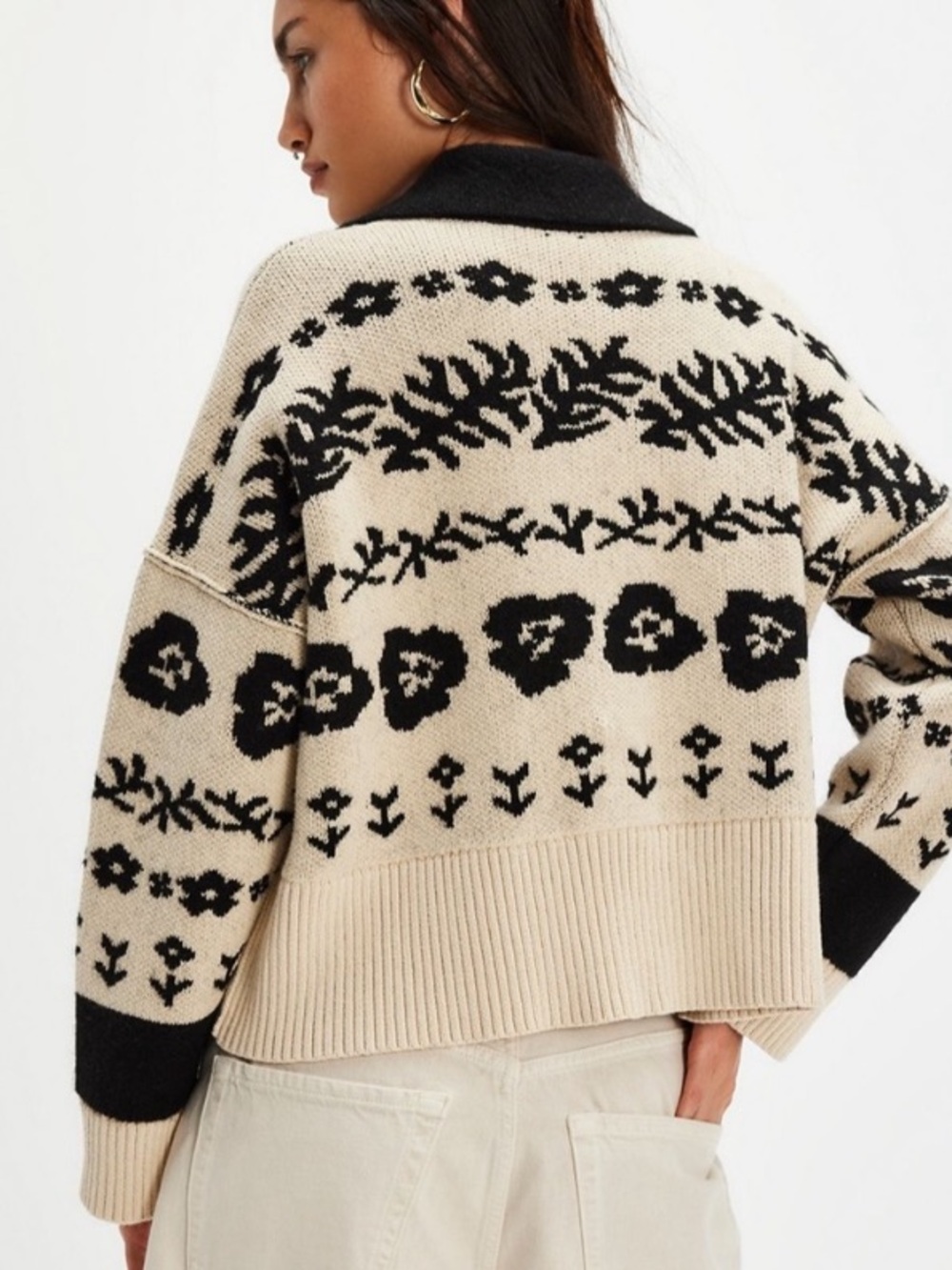 Free People Shelby Cardigan in Cream and Black - XL - Picture 3 of 7